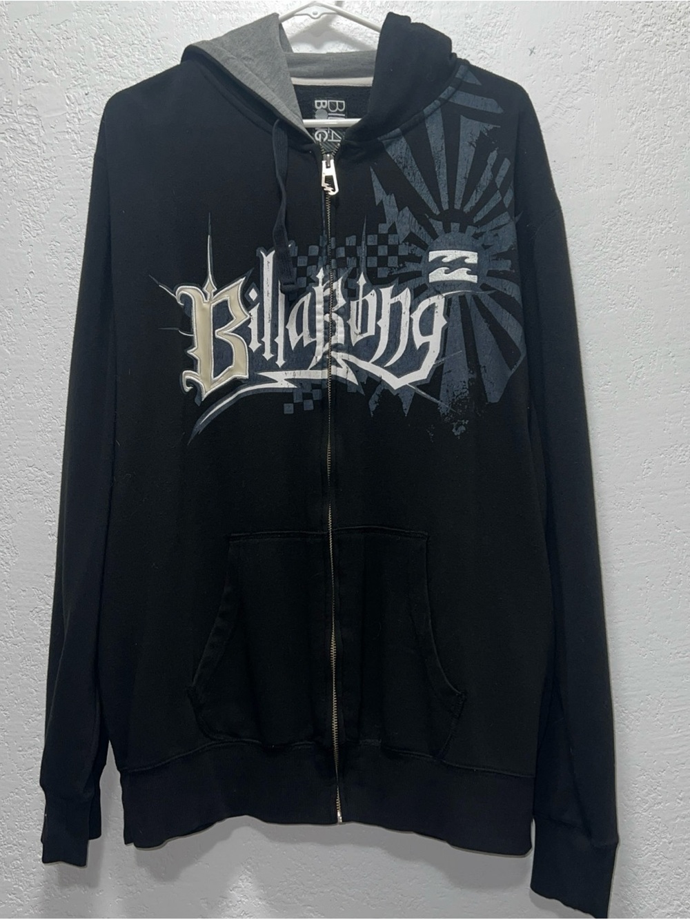 Billabong Hoodie Mens 2XL Black Full Zip Up Sweatshirt Skate Surf Fleece